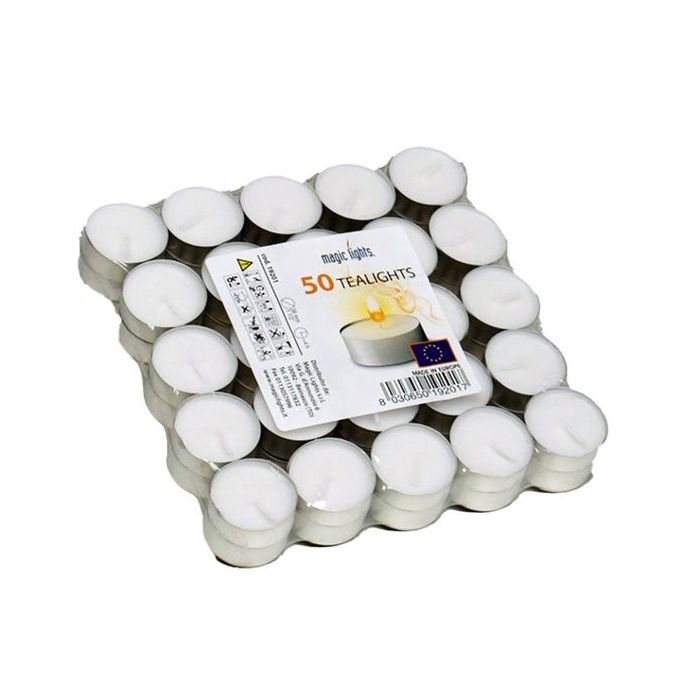 Pacote 50 unid. velas brancas 12g sem aroma magic lights
