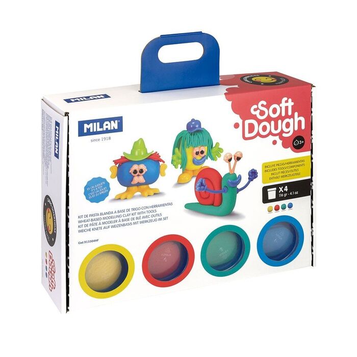 Mala com 4 frascos de 116g de plasticina soft dough com ferramentas 