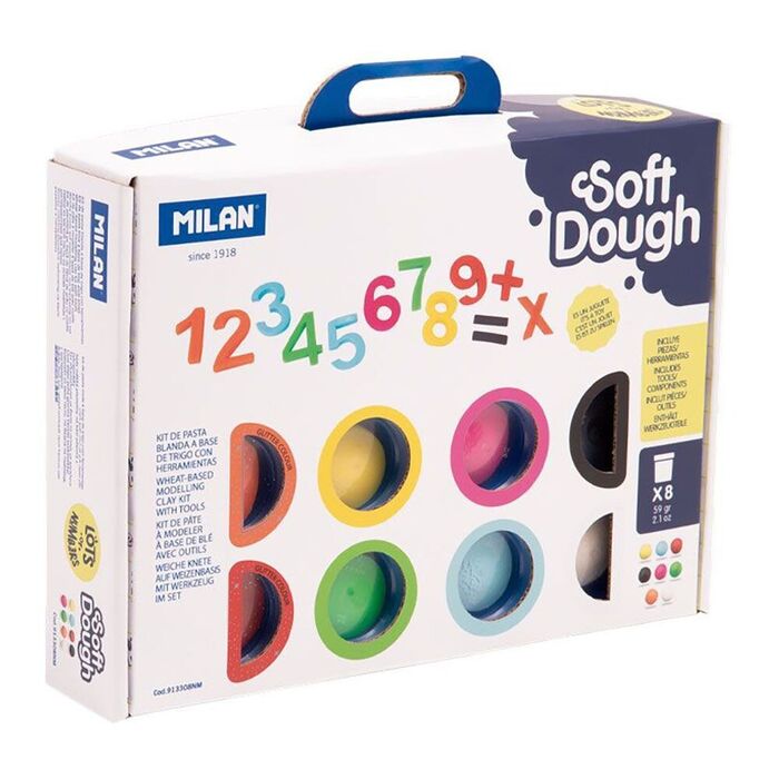 Mala 8 frascos 59g. plasticina soft dough com ferramentas 