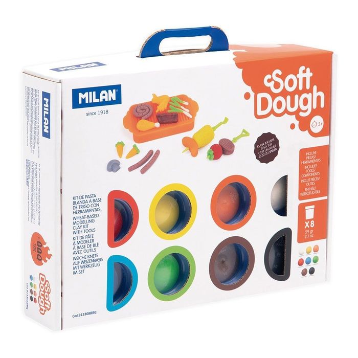 Mala massa macia soft dough 8 frascos de 59 g com utensílios para churrasco