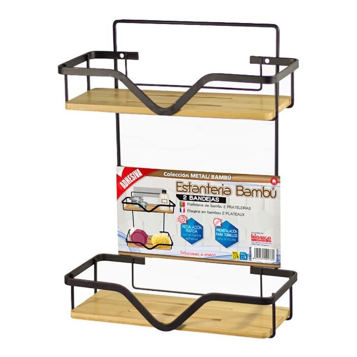 Estante wc com 2 prateleiras, metal/bambu, 27,5 x 12 x 37 cm