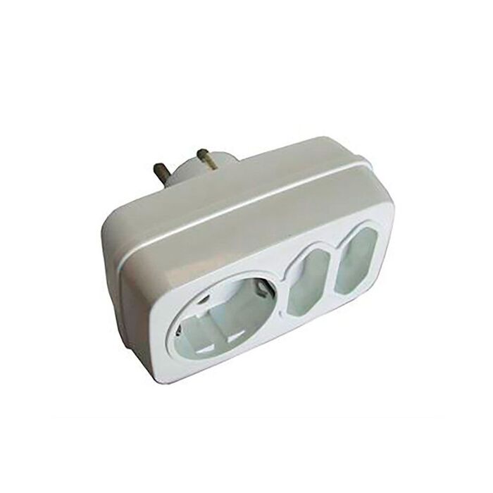 Multiconector misturado triplo: 2 x 2p (10 a) + 2p + t (16 a) 250 v branco (embalado em película)