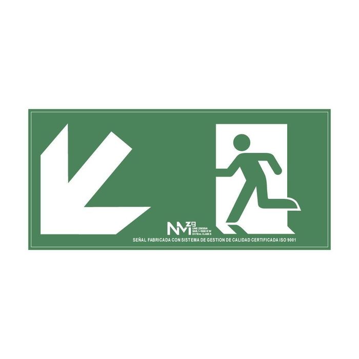 Sinal evacuação abaixo à esquerda pvc 0,7mm classe b 32x16cm b11141 normaluz
