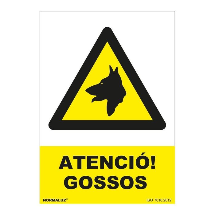 Sinal de atenção cães pvc 0,7mm 210x300mm