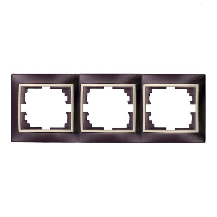 Espelho horizontal triplo, estrutura preto e aro pérola 225x81x10mm série europa solera erp73nu