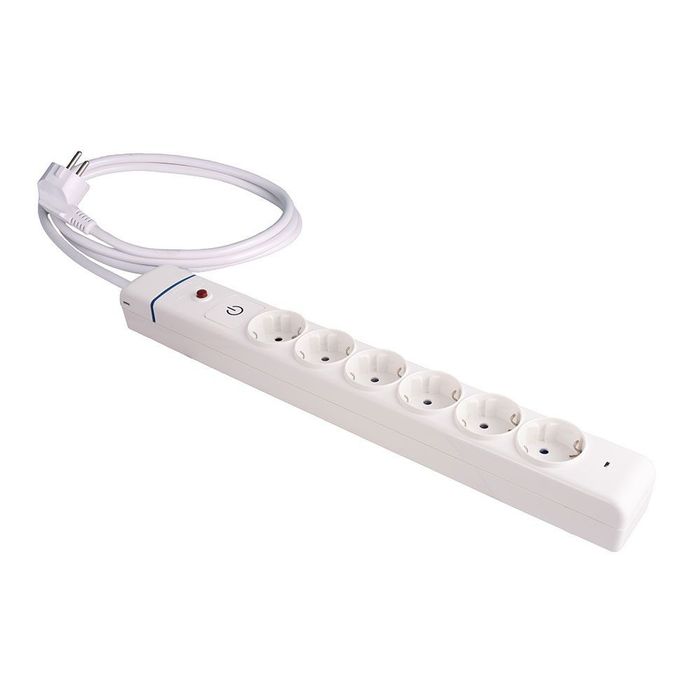 Base múltipla, 6 bases 2p+e, com interruptor + proteção, cabo de 1,5 m h05vv-f 3g1,5 mm², 16a 250v~, branca