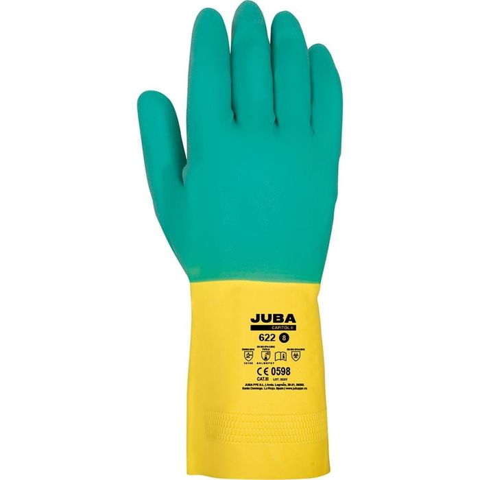 Luva de látex, flocagem de algodão, bicolor, t-06