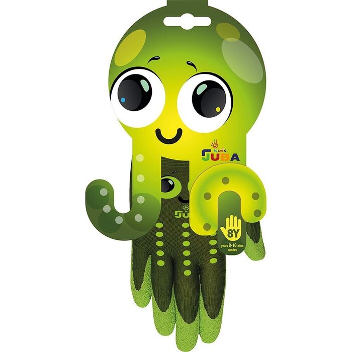 Luva infantil de nylon com palma áspera em látex, verde, t-4 anos.