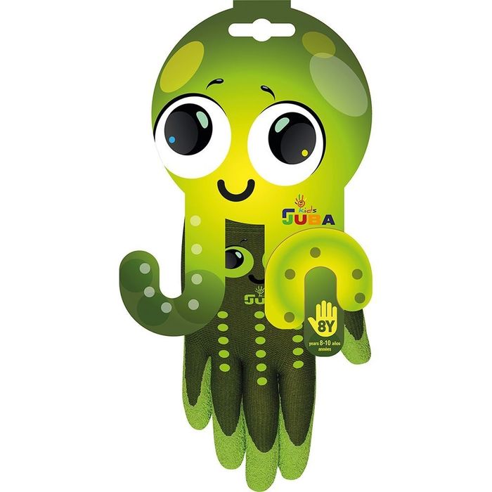 Luva infantil de nylon com palma em látex áspero, verde, t-8 anos.
