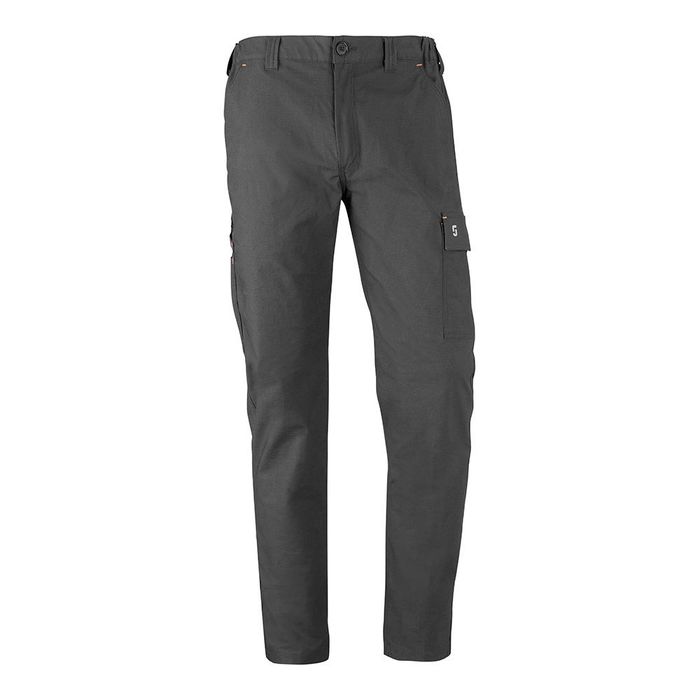 Calça cinza estilo road, com vários bolsos e tecido stretch, tamanho 3xl.