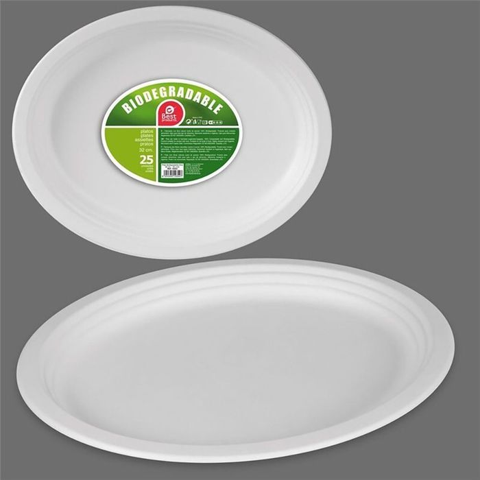 Pratos ovais de papelão branco, ø32 cm, 25 uds