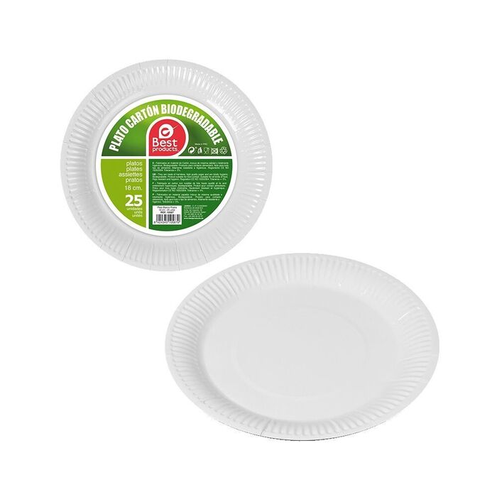 Pratos de sobremesa redondos de papelão branco, ø18 cm, 25 uds