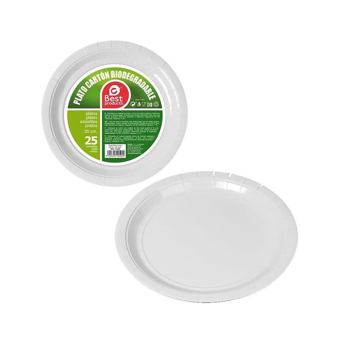 Pratos redondos de papelão branco, ø20 cm, 25 uts