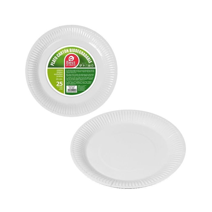Pratos redondos de papelão branco, ø23 cm, 25 uds
