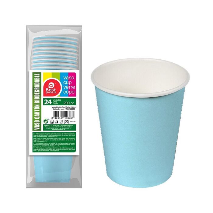 Copos de papelão azul bebê, 200 ml, 24 uds