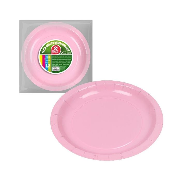 Pratos de papelão rosa, ø20 cm, 10 uds
