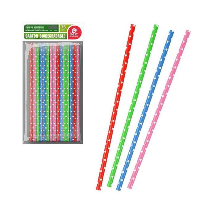 Canudos de papelão com bolinhas, cores sortidas, 25 uds
