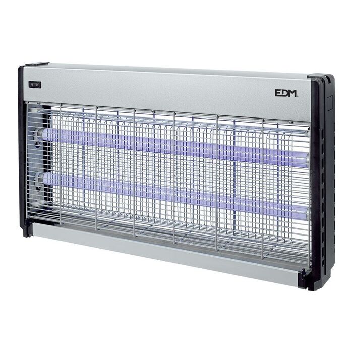 Mata insetos elétrico profissional, cromado/preto, 2 x 20w, 150 m², 63,5 x 9 x 36 cm