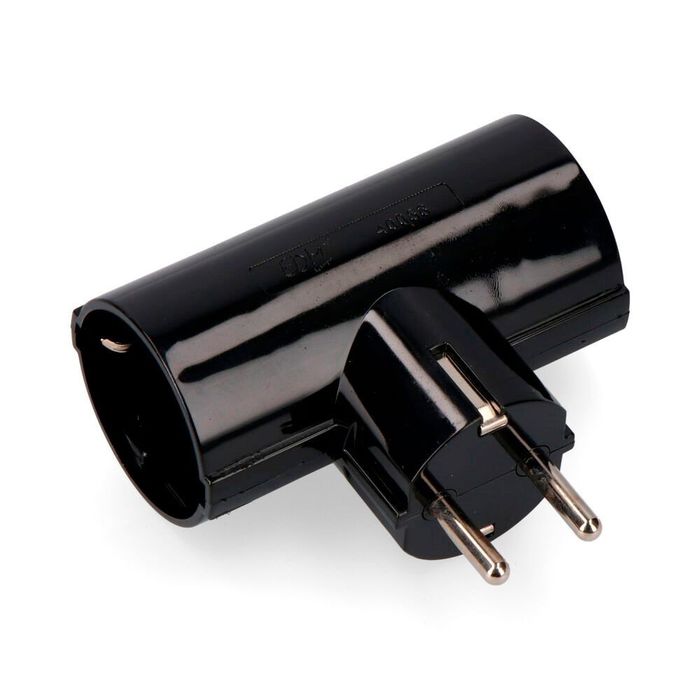 Plugue duplo f tipo 2p+t, bakelite preto t/tl 16a 250v (retrátido)