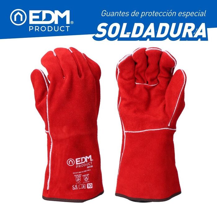 Luva de couro dividido costurada com fio de para-aramida, soldada, t-10