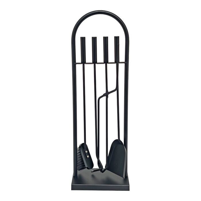 Conjunto de lareira de 4 peças com suporte, cor preta, 23 x 68 cm