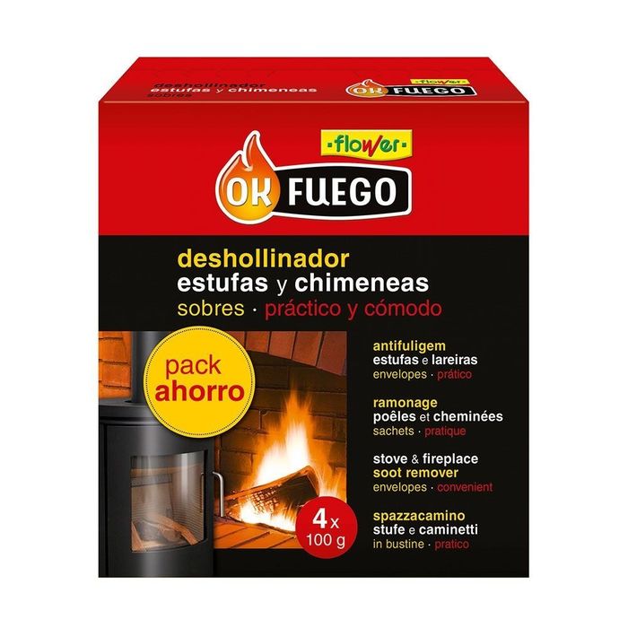 Okfuego limpa fuligem em saquetas para chaminés e lareiras 4 uds x 100 g