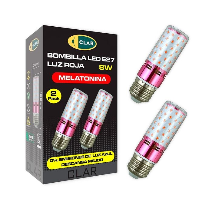 Lâmpada tubular vermelha de melatonina e27 8 w, 2 unidades