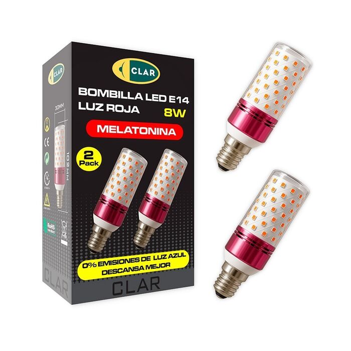Lâmpada tubular vermelha de melatonina e14 8 w, 2 unidades
