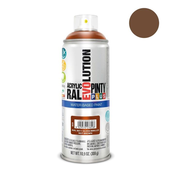 Tinta acrílica à base de água spray evolution 520 cc ral 8011 marrom nogueira