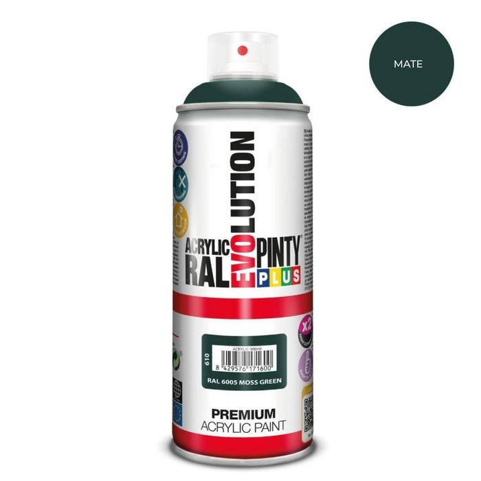 Tinta acrílica spray evolution 520 cc ral 6005 verde musgo fosco 300 g