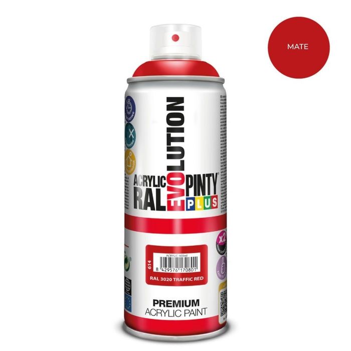 Tinta acrílica spray evolution 520 cc ral 3020 vermelho tráfego fosco 300 g