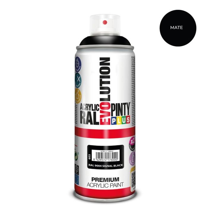 Tinta acrílica spray evolution 520 cc ral 9004 preto signal fosco 300 g