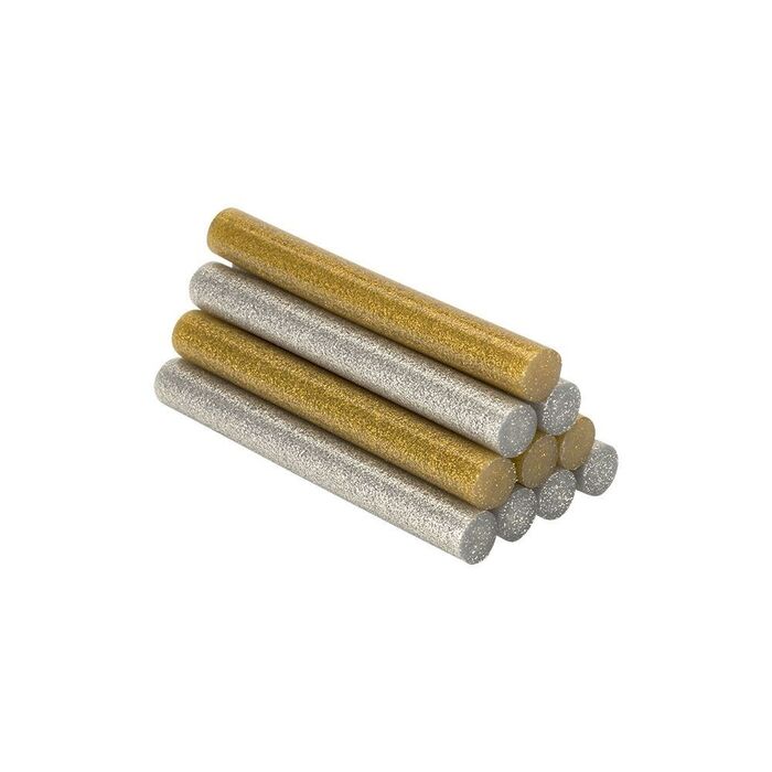 Bastão de cola quente para decoração purpurina dourado+prateado. ø12 x 95 mm. blister 12 unidades