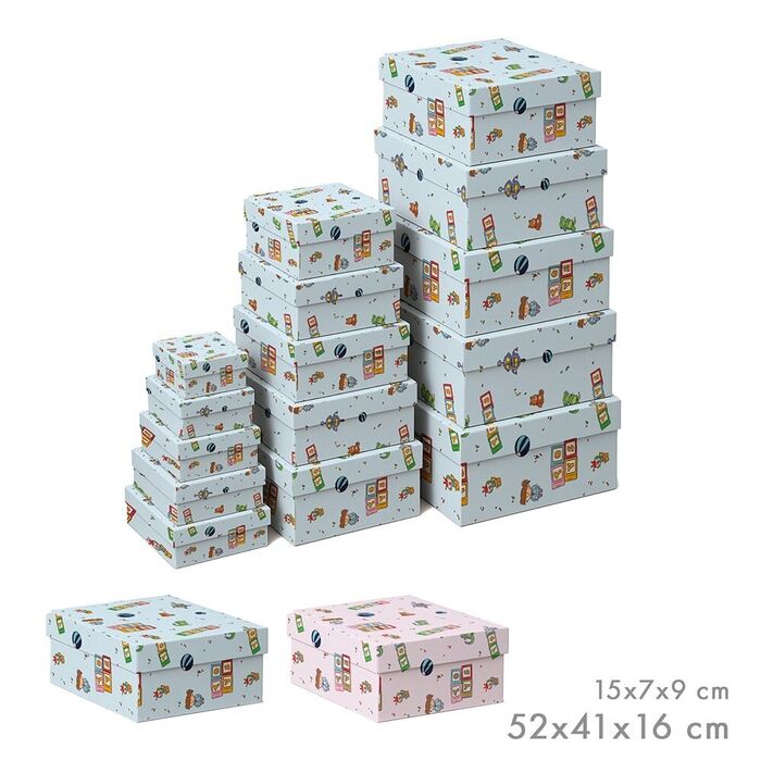 Caixas de armazenamento encaixáveis, design infantil, medidas variadas, set 15 peças