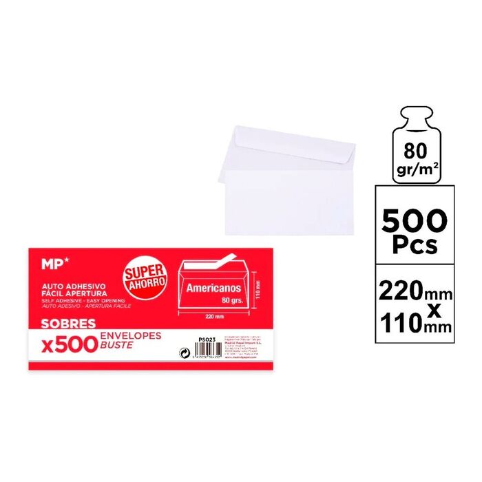 Envelopes autoadesivos brancos americanos, 176 x 120 mm, 500 un