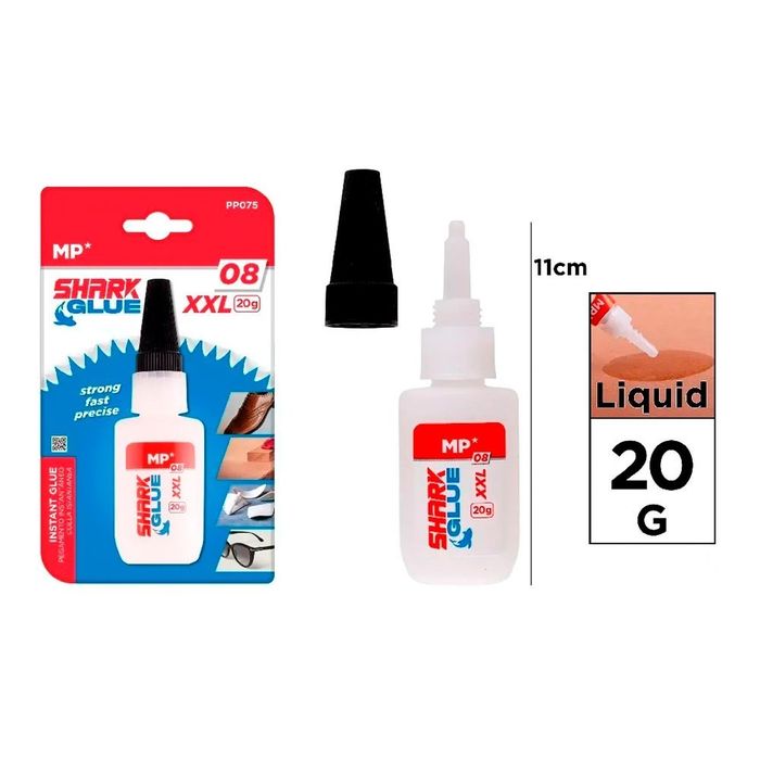 Cola instantânea de cianoacrilato shark glue 08 xxl, 20 g, blister