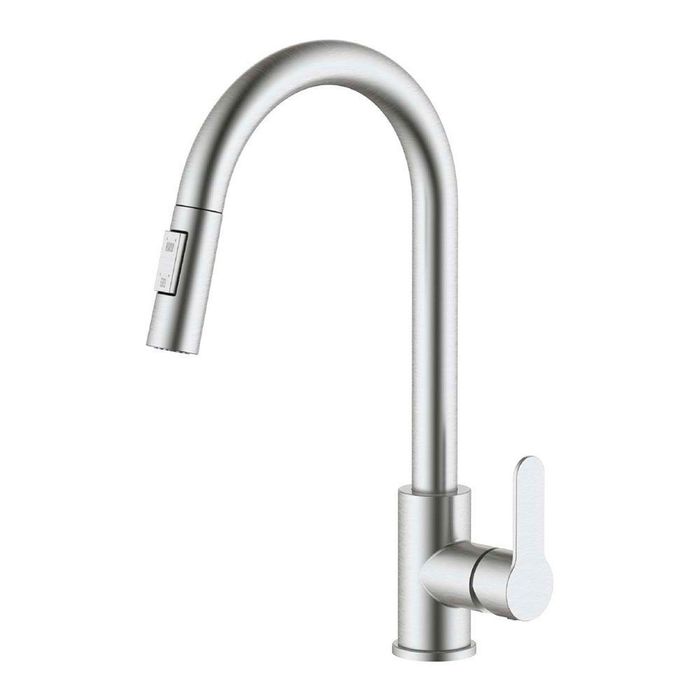 Torneira misturadora monocomando de cozinha de bica alta extraível prateado mate série miño