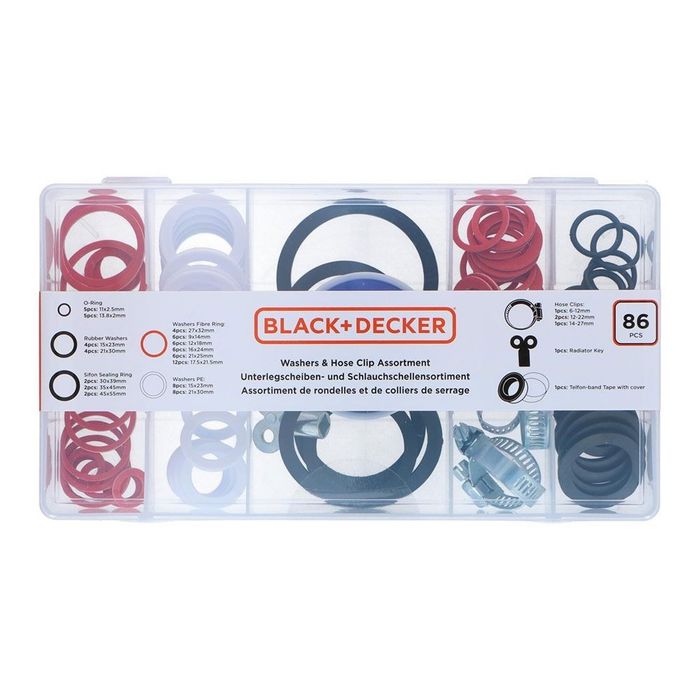 Sortido de juntas, anilhas e abraçadeiras, 86 peças ass black+decker