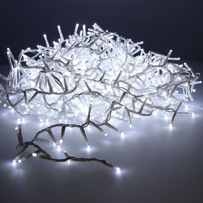Grinalda led compact intermitente branco frio 500 leds ip44 cabo branco 16m
