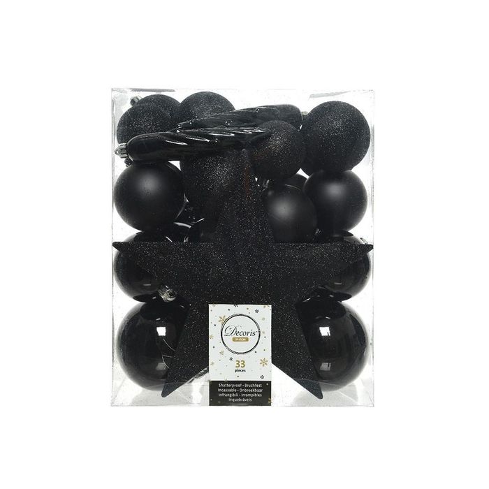 Pack com 33 enfeites para árvore preto