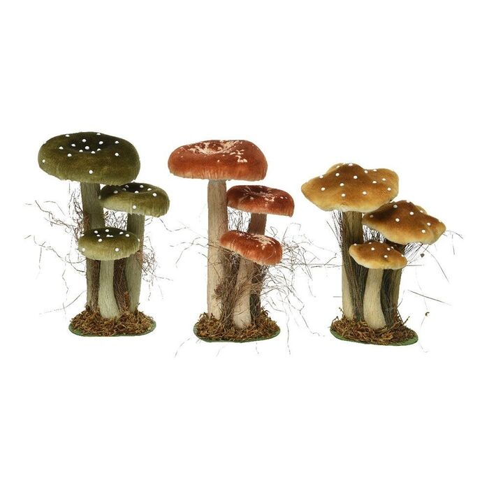 Conjunto 3 cogumelos sobre musgo, 14 x 18 x 26 cm, cores sortidas