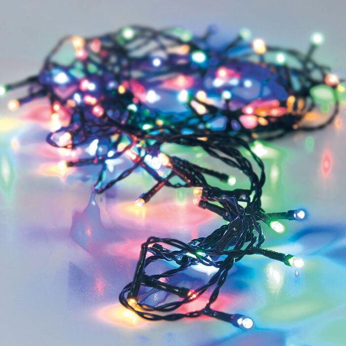 Grinalda a pilhas multifunções 48 leds multicor cabo preto ip44 4m