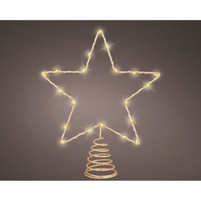Enfeite estrela para árvore de natal dourado, 20 leds, 23 x 6 x 25,5 cm
