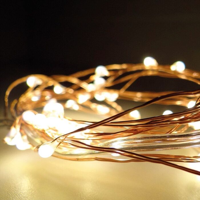 Guirlanda a pilhas, função fixa, 40leds, cabo de fio de cobre, luz branca quente, 195cm