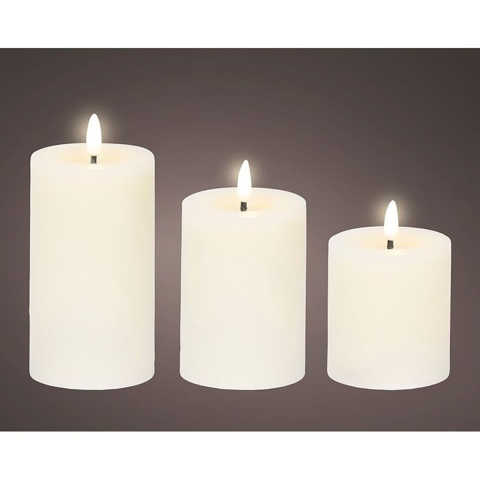 Vela de cera led branca ø7 cm com diferentes alturas, 3 uds