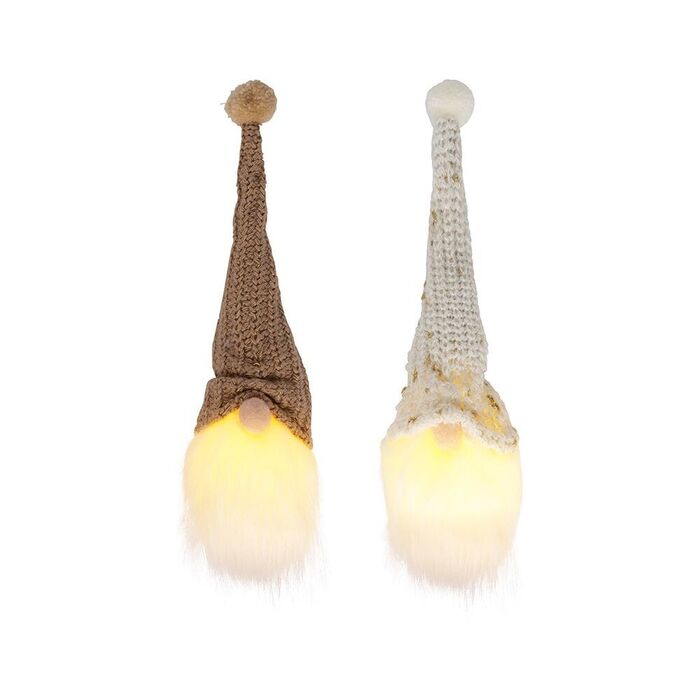 Enfeite gnomo com luz branco quente fixa ø6x20cm, cores sortidas