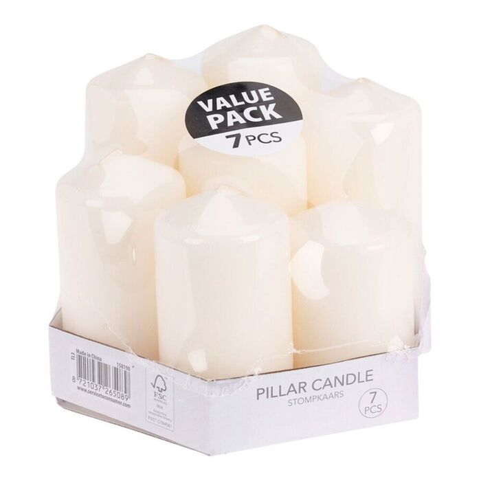 Velas de cera brancas, ø55mm com diferentes alturas, 7 unidades