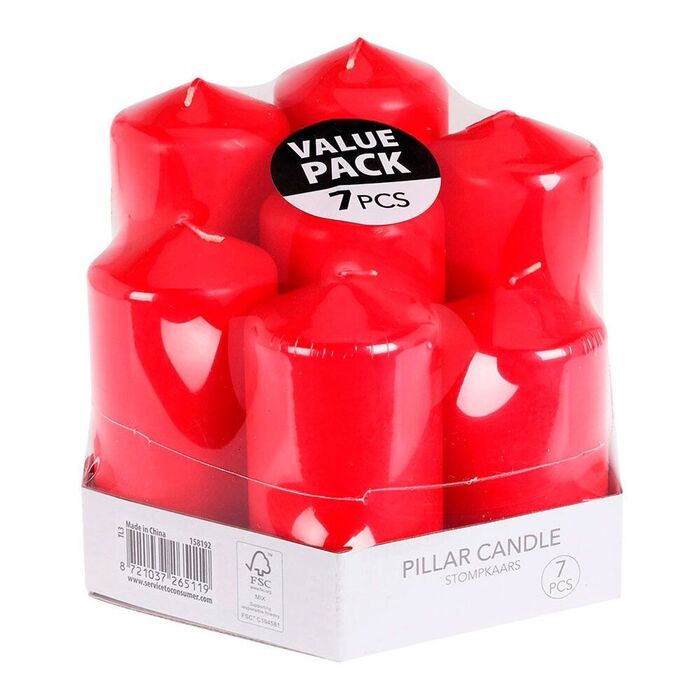 Velas de cera vermelhas, ø55mm com diferentes alturas, 7 unidades