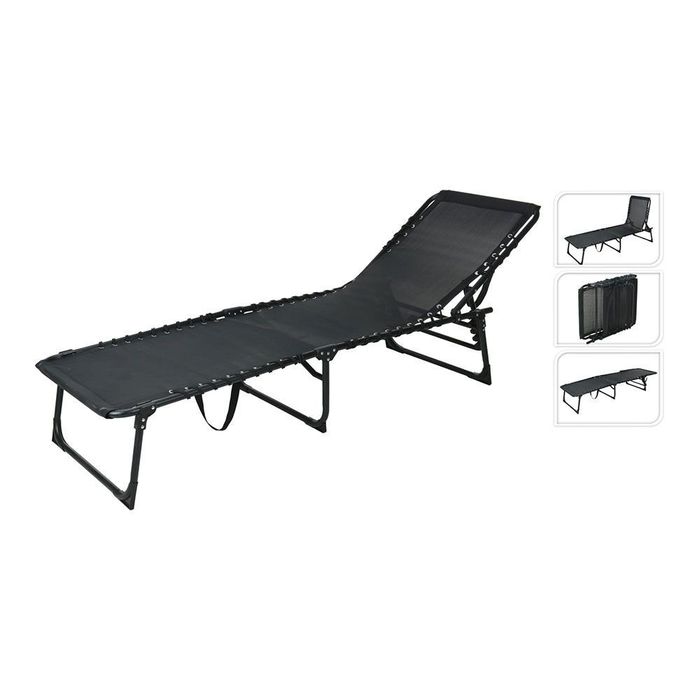 Espreguiçadeira dobrável metálica cor preta 190 x 56 x 86 cm
