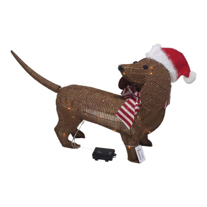 Cão castanho com gorro de natal a pilhas, função fixa, 40 leds, interior